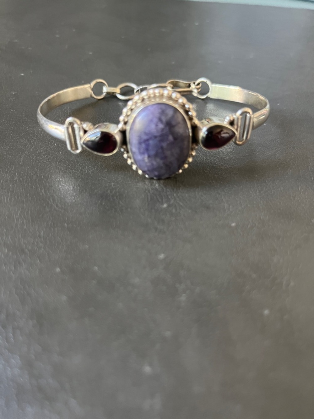 Sterling Silver  Bracelet with Purple Moonstone Center Stone and Accents